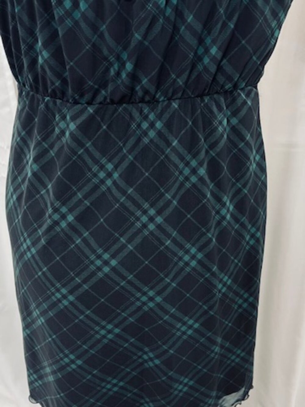Hollister Y2K Green Plaid Spaghetti Strap Mini Dress Babydoll Size L